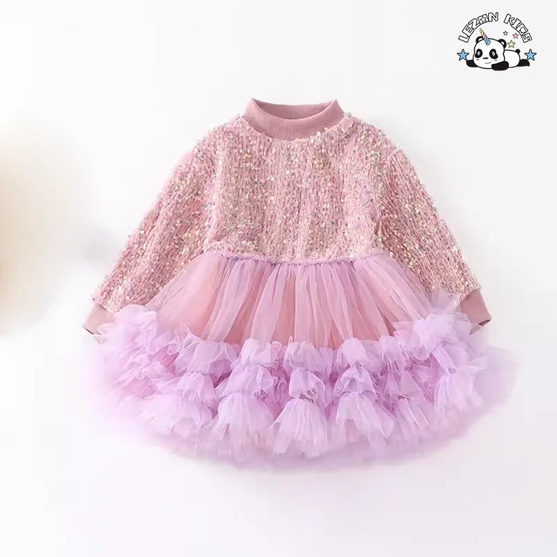 LEZONKIDS - Hot Sales Sequin Velvet Party Dresses for Girls Customized Logo Children's Clothing